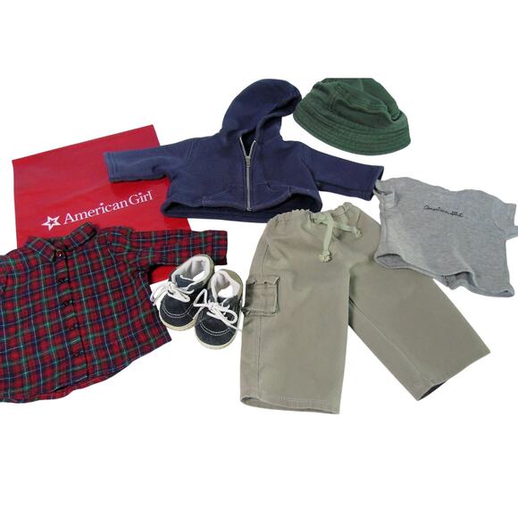 American Girl Pleasant Company CARGO PLAID SHIRT OUTFIT Pants Shoes Hat Hoodie + - Picture 4 of 8